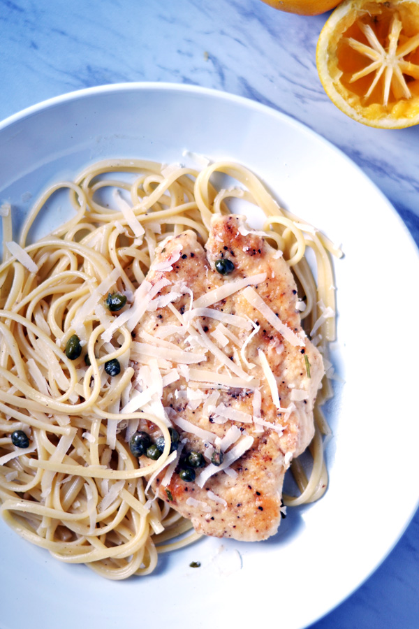 Plated Lemon Chicken Piccata.