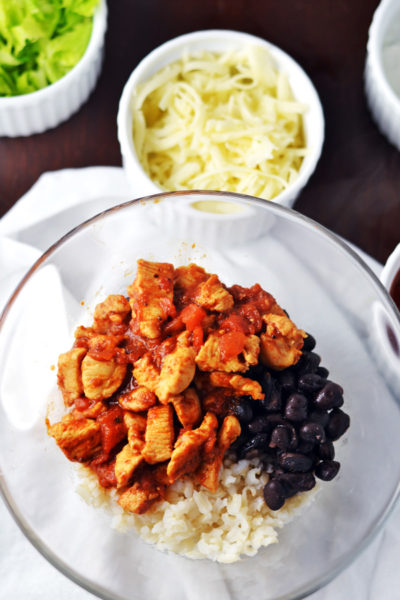 The start to Chicken Burrito Bowls