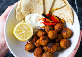 HARISSA MEATBALLS WITH WHIPPED FETA